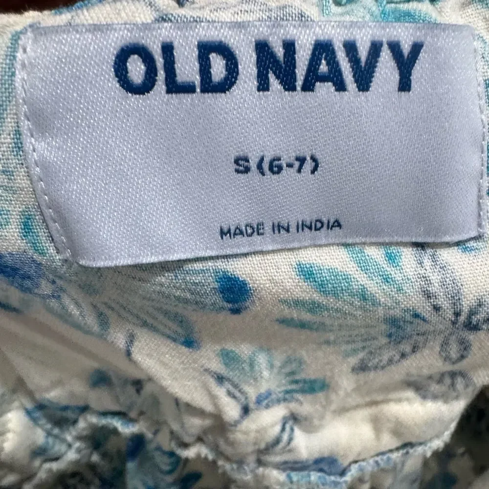 Old Navy girls white and blue floral cotton tiered boho midi sundress size small